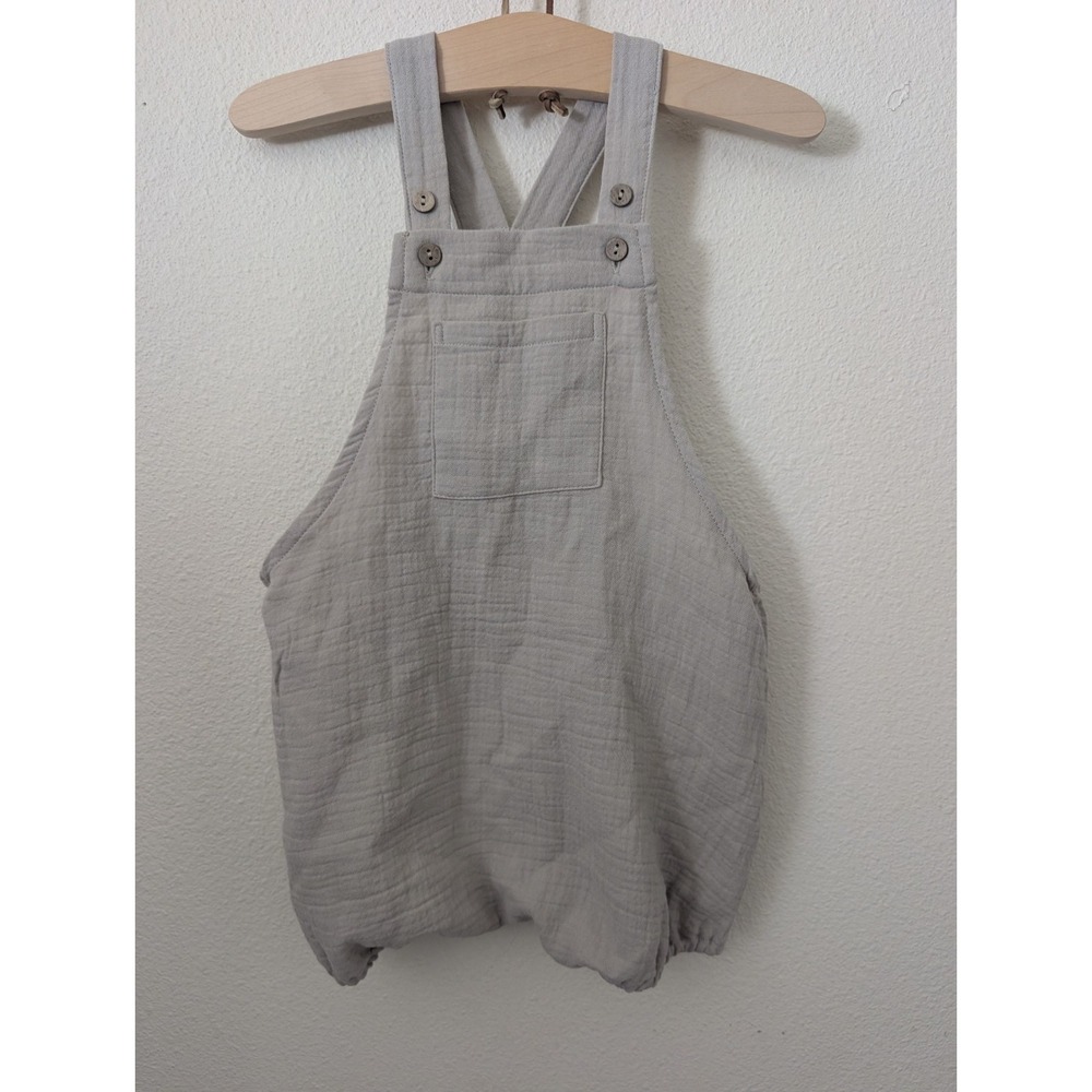 Quincy Mae Bubble Romper 18-24M Gray Gauze Boho Overalls Organic Minimalist